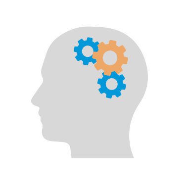 İnsan kafası dişli insan kafası ve dişli ikonu. Düz renk tasarımı. Vektör illüstrasyonu.