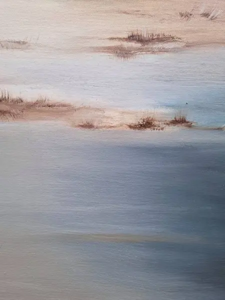 ブラシストローク 現代美術で抽象的なビーチ絵画 手描きのアート キャンバスにベージュとブルーのテクスチャオイルを混ぜました 高品質の写真 — ストック写真
