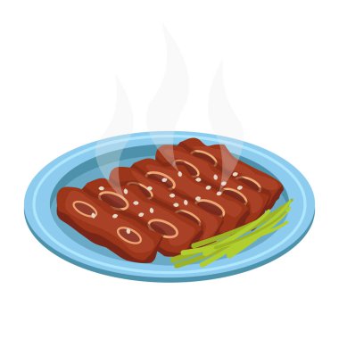 Kalbi. Soslu sığır pirzolası, kavrulmuş. Yeşil soğanla süslenmiş..