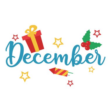 Aralık ayında elementlerle dolu. Hediye, ökseotu, yıldızlar, havai fişekler.