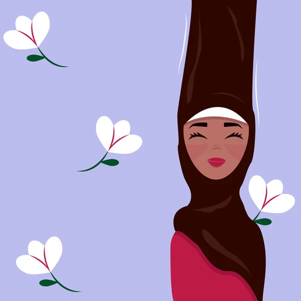 Vacker Tjej Hijab Huvudet Hijaben Flyger Upp — Stock vektor