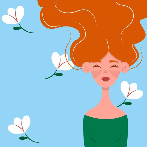 Красивая Рыжая Девушка Ярко Рыжие Волосы Взмывают Вверх — стоковый вектор