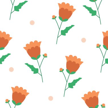 Çiçek deseni. Beyaz arka planda güzel turuncu çiçekler. Kusursuz vektör dokusu. Bahar buketi.