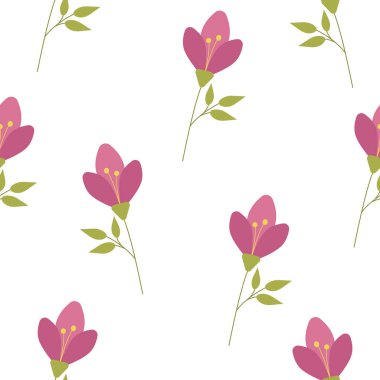 Çiçek deseni. Beyaz arka planda güzel pembe çiçekler. Kusursuz vektör dokusu. Bahar buketi.