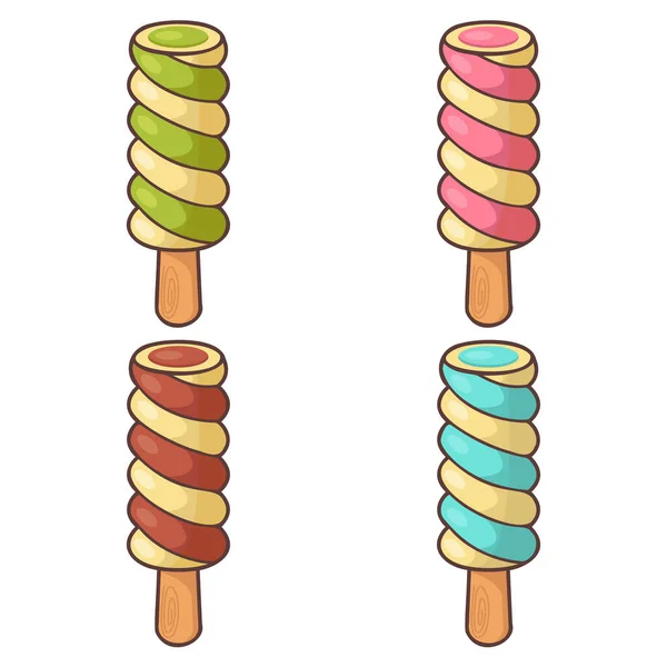 Набор Четырех Мороженого Разных Цветах Скручивание Палке — стоковый вектор