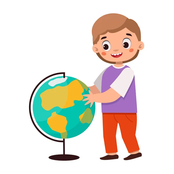 stock vector Children's hobbies. Boy with a globe.