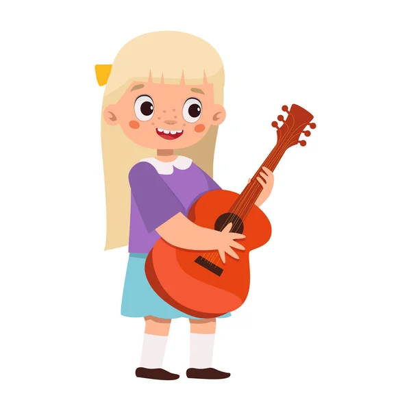 Pasatiempos Infantiles Chica Con Instrumento Musical Guitarra — Vector de stock
