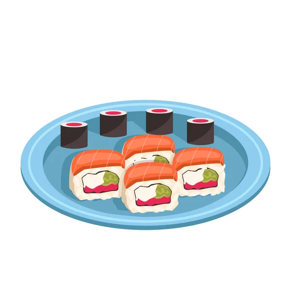 Sushi Rotola Con Pesce Piatto Cibo Saporito — Vettoriale Stock