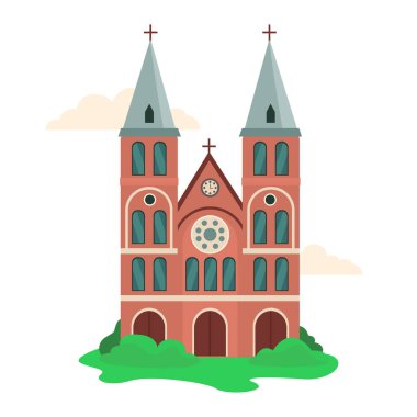 Kiliseye. Güzel mimari. Vektör grafikleri izole edildi.