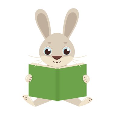 Şirin vektör tavşan büyük bir kitap okuyor..