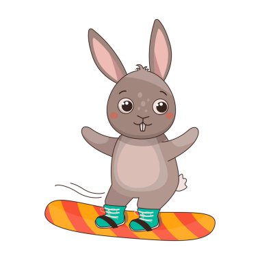 Şirin vektör karakteri Tavşan snowboard yapıyor..