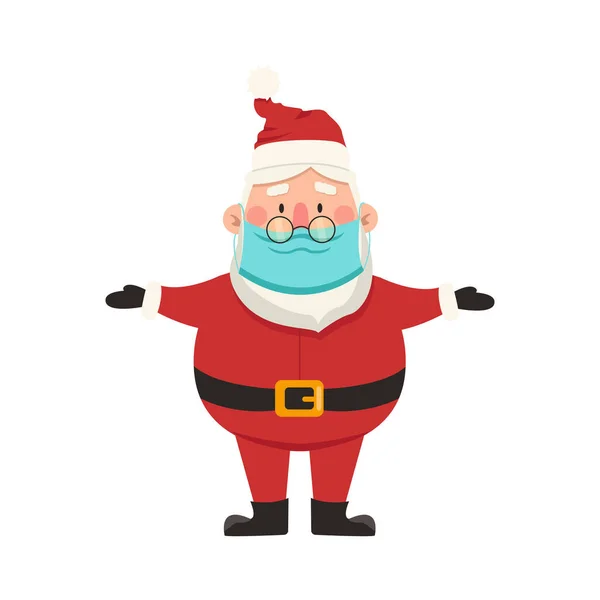 Funny Vector Santa Claus Medical Mask Outstretched Arms — ストックベクタ