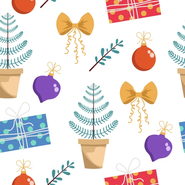 크리스마스나 이브는 무미건조 패턴이다 항아리 나뭇가지 크리스마스 장난감 — 스톡 벡터
