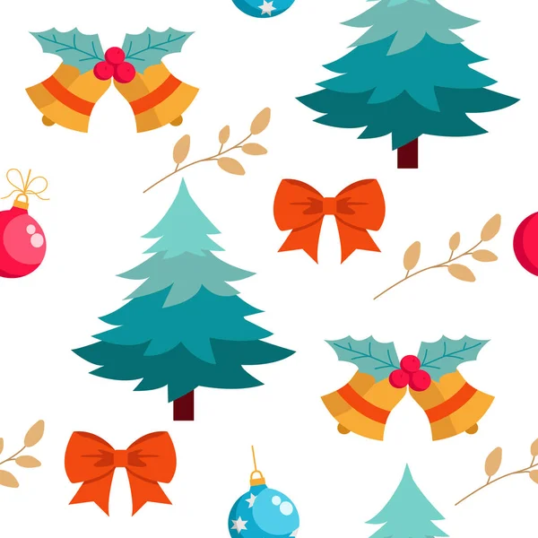 Natal Ano Novo Padrão Sem Costura Árvore Fresca Sino Galho — Vetor de Stock