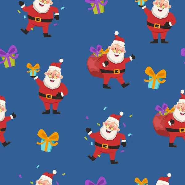 크리스마스나 이브는 무미건조 패턴이다 산타클로스는 선물을 가지고 산타클로스는 밑에서 산타클로스는 — 스톡 벡터