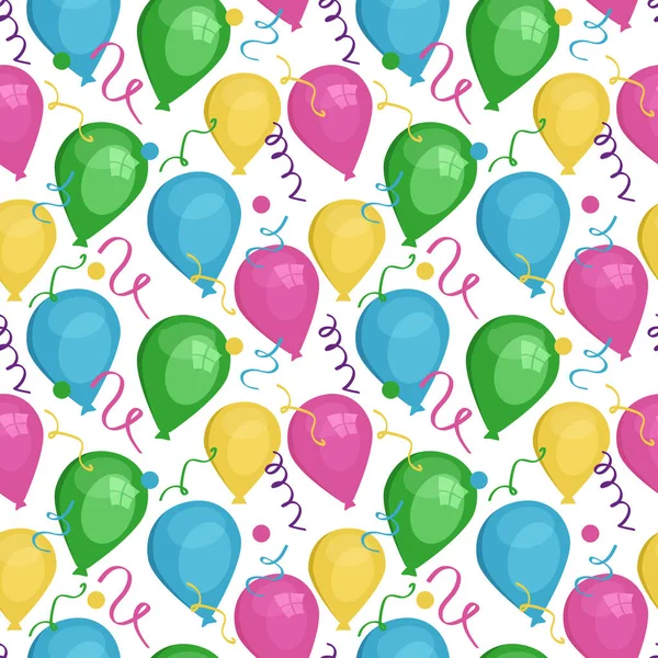 Seamless Vector Pattern Balloons Different Colors Sizes Confetti — Stock Vector