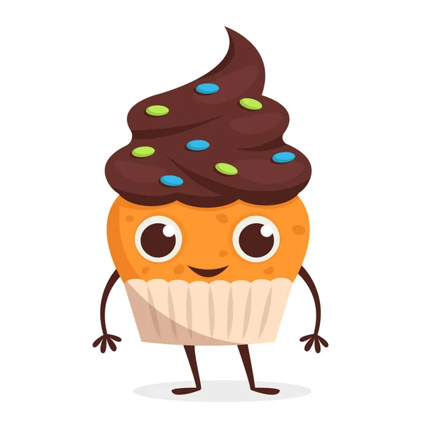 Niedliche Dessertcharakter Cupcake Mit Sahne Vektorgrafik — Stockvektor