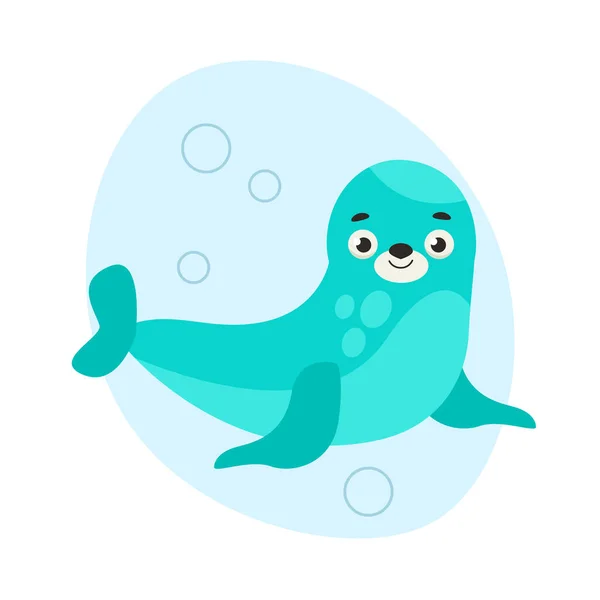 stock vector Cute fur seal swims in the water. Sea life. Vector graphic.