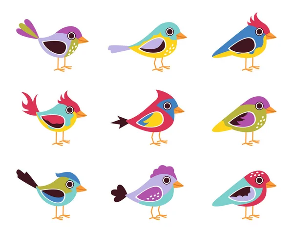 Een Set Kleurrijke Vogels Met Verschillende Kleuren Decoraties Vectorgrafiek — Stockvector