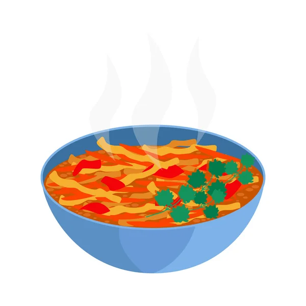 양배추 수프에 야채와 고기를 곁들여 먹는다 그래픽 — 스톡 벡터
