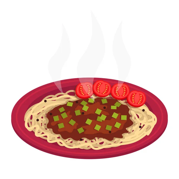 고기를 스파게티 토마토와 양파와 양념을 그래픽 — 스톡 벡터