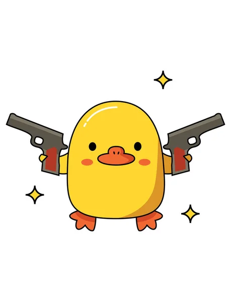 Dangerous Cute Duck Different Weapons Holds Two Guns Vector Graphic — Stock Vector