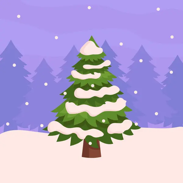 Schöner Baum Mit Schnee Auf Den Ästen Noch Nicht Geschmückt — Stockvektor