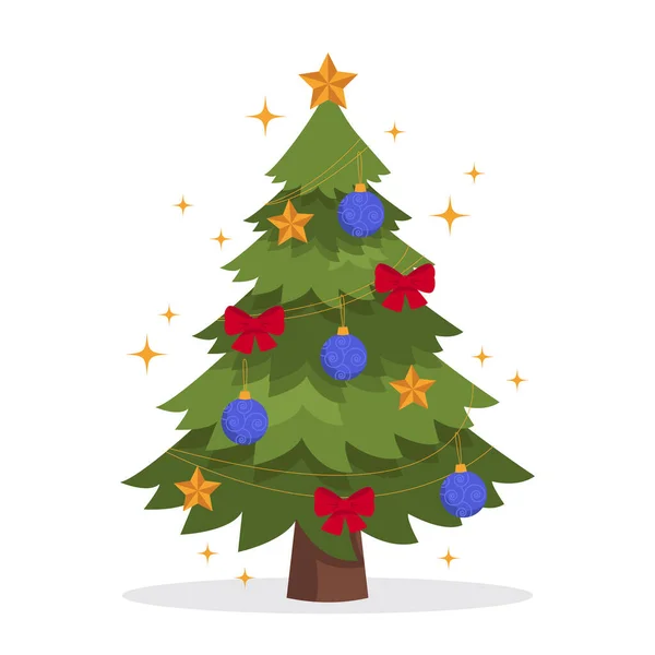 美丽的圣诞树装饰着球 弓和星星 矢量图形 图库矢量图片