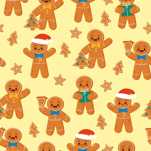 Tatlı zencefilli kurabiye karakteri olan kusursuz bir desen. Mutlu noeller. Vektör grafiği.