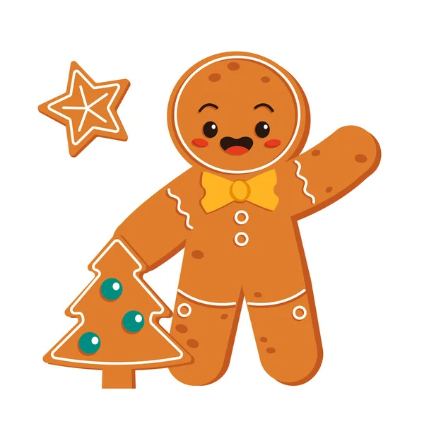 Personagem Gengibre Bonito Com Árvore Hristmas Feliz Natal Gráfico Vetorial — Vetor de Stock