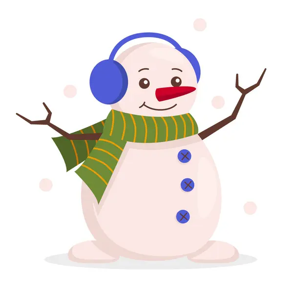 穿着暖和的围巾和毛皮耳机的雪人很可爱 无精打采矢量图形 矢量图形