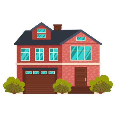 Yeşil çalıları olan bir apartman. Yaz ya da bahar sezonu. Vektör grafiği.