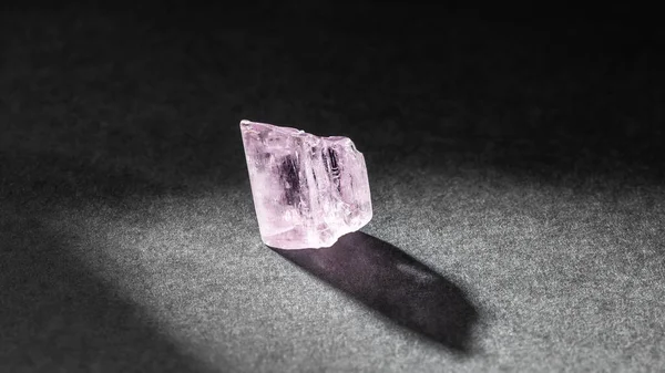 Прозрачный Розовый Кунзит Кристалл Исцеления Драгоценный Камень Подсвеченный Сзади Темном — стоковое фото