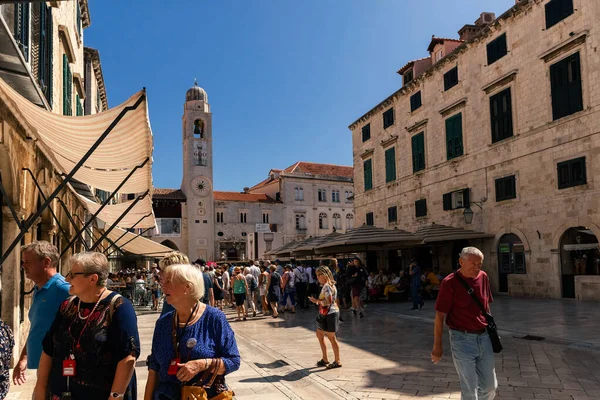 stock image Dubrovnik, Croatia - 20 September, 2015: Many Tourist on Stradun Street Walking at the Old Town Center of Dubrovnik, Famous Game of Thrones Filming Location