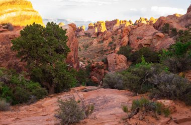 Utah, Arches Ulusal Parkı 'ndaki Devils Garden Patikası' ndaki uçurumlar.