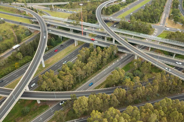 Aerial View Motion Blurred Traffic Light Horse Interchange Junction Motorways — Stock Photo, Image