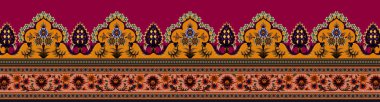 it's a unique digital Traditional Geometric Ethnic border, floral leaves baroque pattern and Mughal art elements, Abstract texture motif, and vintage Ornament artwork combination for textile printing.