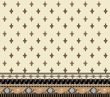 it's a unique digital Traditional Geometric Ethnic border, floral leaves baroque pattern and Mughal art elements, Abstract texture motif, and vintage Ornament artwork combination for textile printing.