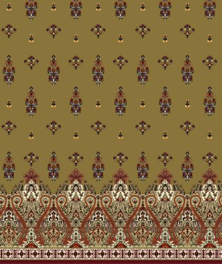 it's a unique digital Traditional Geometric Ethnic border, floral leaves baroque pattern and Mughal art elements, Abstract texture motif, and vintage Ornament artwork combination for textile printing.