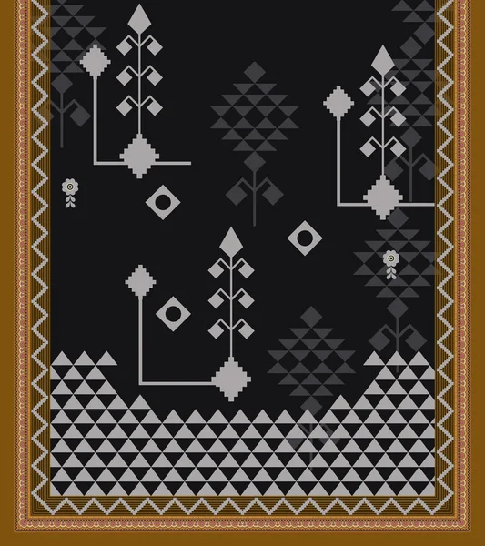 Unikalna Cyfrowa Tradycyjna Geometryczna Granica Etniczna Kwiatowe Liście Barokowy Wzór — Zdjęcie stockowe