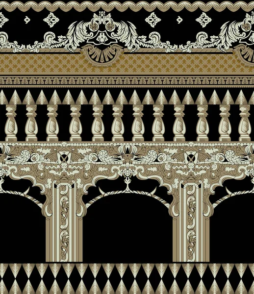 Unikátní Digitální Tradiční Geometrický Rámeček Květinové Listy Barokní Vzor Mughal — Stock fotografie