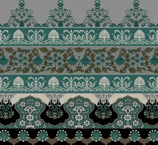 Unique Digital Traditional Geometric Ethnic Border Floral Leaves Baroque Pattern — Stock Fotó