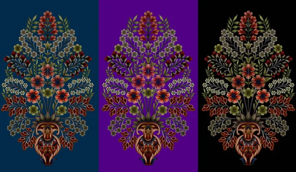 それはユニークなデジタル伝統的な幾何学的民族の境界線 花の葉のバロック様式のパターンとムガールの芸術要素 抽象的なテクスチャモチーフ およびヴィンテージです — ストック写真