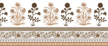 it's a unique digital Traditional Geometric Ethnic border, floral leaves baroque pattern and Mughal art elements, Abstract texture motif, and vintage Ornament artwork combination for textile printing.