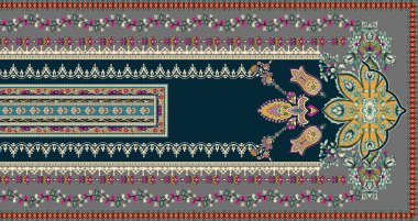 it's a unique digital Traditional Geometric Ethnic border, floral leaves baroque pattern and Mughal art elements, Abstract texture motif, and vintage Ornament artwork combination for textile printing.