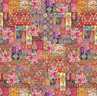 it's a unique digital Traditional Geometric Ethnic border, floral leaves baroque pattern and Mughal art elements, Abstract texture motif, and vintage Ornament artwork combination for textile printing.
