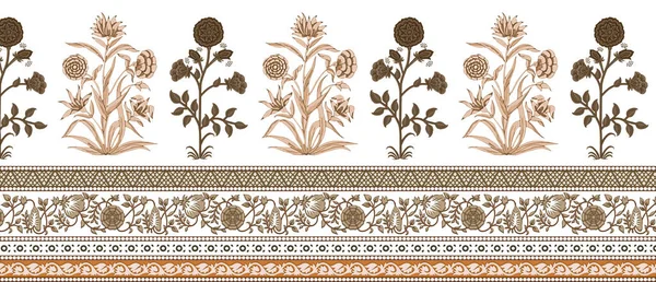 Het Een Unieke Digitale Traditionele Geometrische Etnische Grens Bloemblaadjes Barokke — Stockfoto