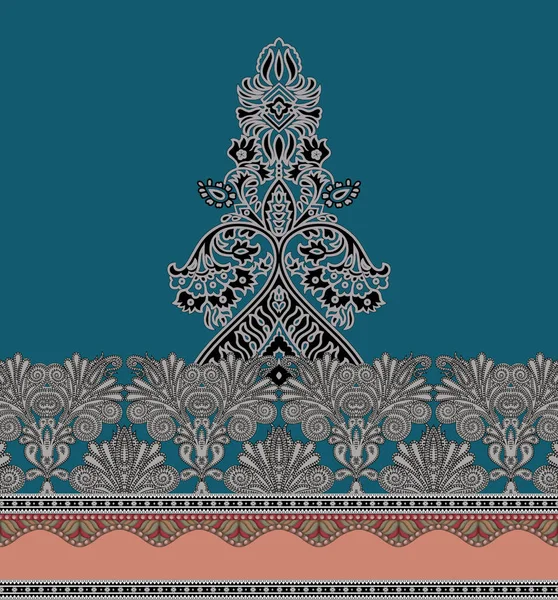 Unique Digital Traditional Geometric Ethnic Border Floral Leaves Baroque Pattern — Photo