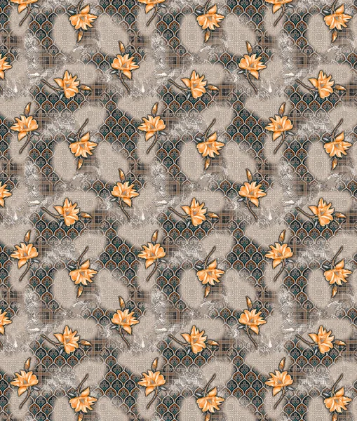 Unique Digital Traditional Geometric Ethnic Border Floral Leaves Baroque Pattern — Zdjęcie stockowe