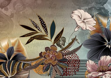 it's a unique digital Traditional Geometric Ethnic border, floral leaves baroque pattern and Mughal art elements, Abstract texture motif, and vintage Ornament artwork combination for textile printing.